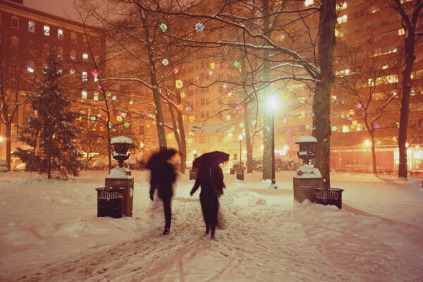 Umbrellas In Snow, Rittenhouse Square, Philadelphia, photograph